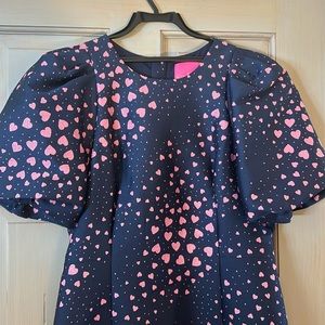 Lilly Pulitzer puff sleeve blue with pink heart dress. Only worn once. Size 10